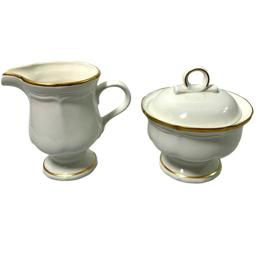 Mikasa China Sugar Bowl & Creamer Country Gold F9003 Ivory Goldtone Trim Vintage